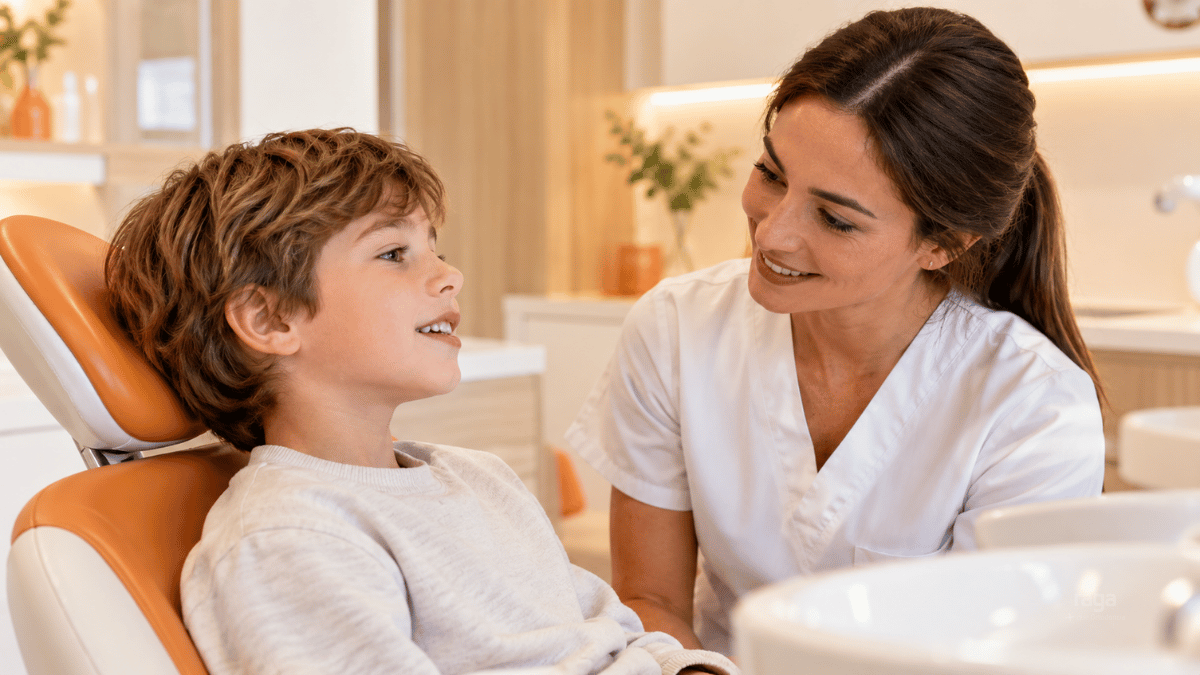 Doctora revisa la respiración bucal de un niño en consulta